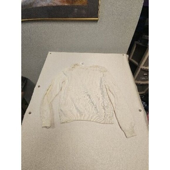 H&M Sweater Cable Knit Womens L Ivory Cream Sequin Diamond Holiday Bling NEW - Picture 6 of 6